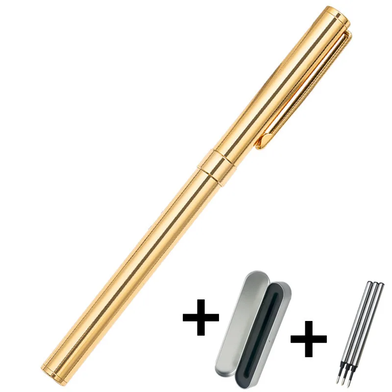 

1 Metallic Gel Pen + 3 Refills Gift Box 5 Colors Luxury Golden Business Men Document Signature Roller Ball Office Contract Name
