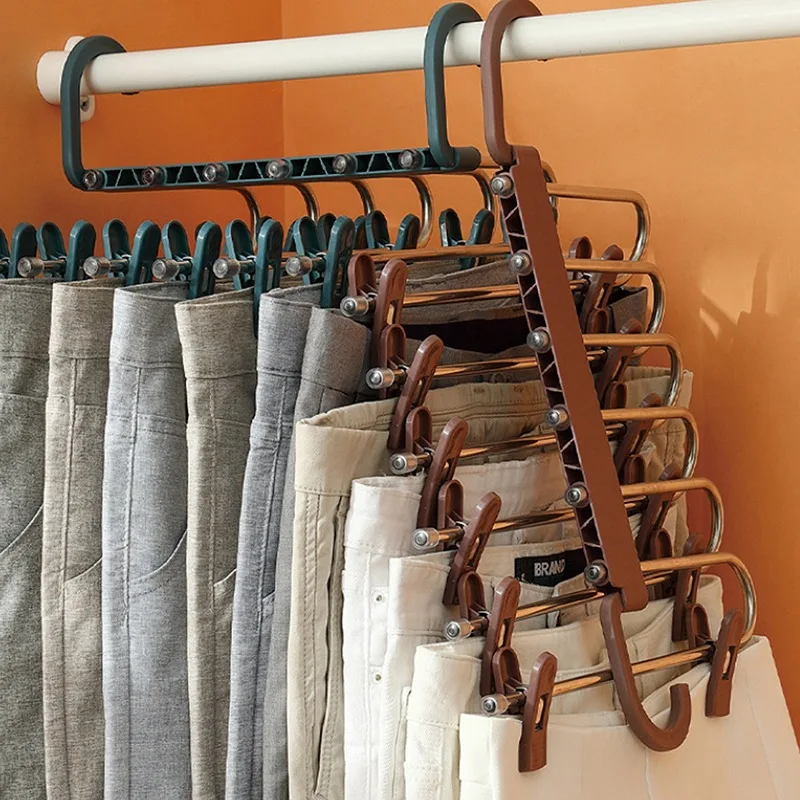 Clothes Hanger Pant Storage Cloth Rack Shelf Stainless Steel 6 In 1 Multi functional Clothing