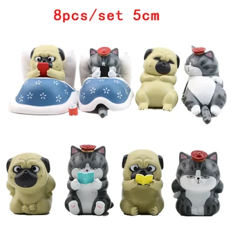 

5/8 Pcs/Set Cute Emperor Mini Cat Dog Action Figure Toy Lazy Cat Pug Dog Animal Action Dolls Figure Collection Kid Birthday Gift