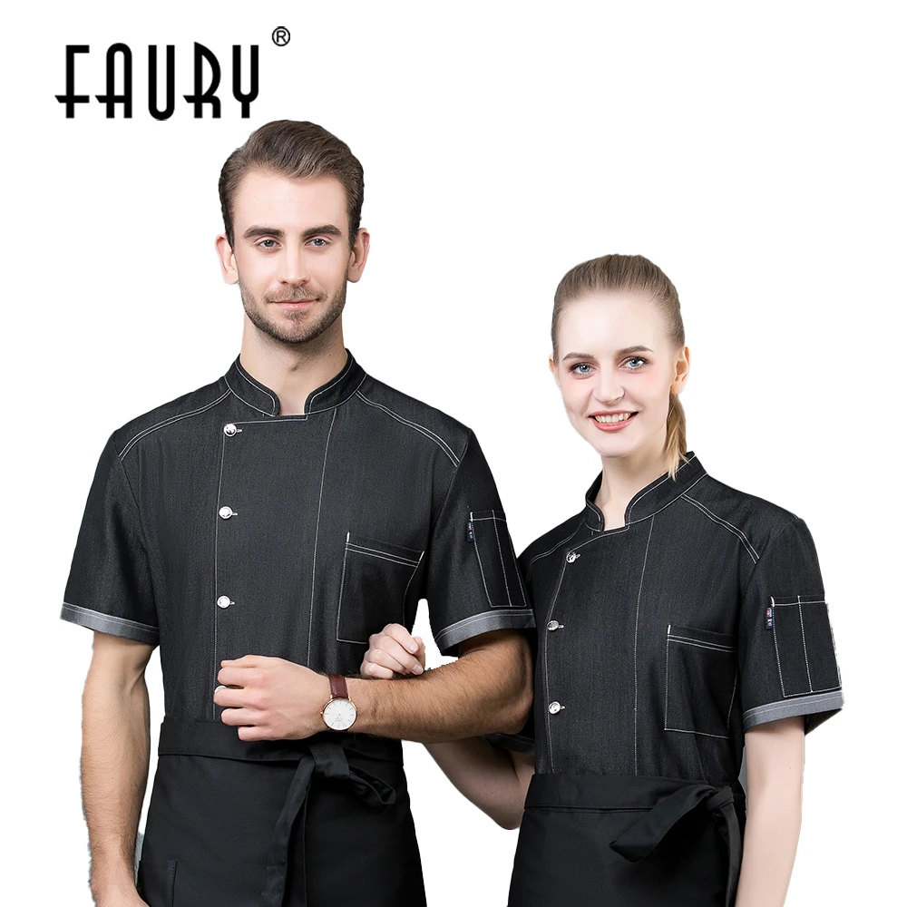 Unisex Chef Uniform High Quality Denim Jacket Restaurant Bakery Kitchen Costume Work Wear Clothing Food Service Tops | Тематическая