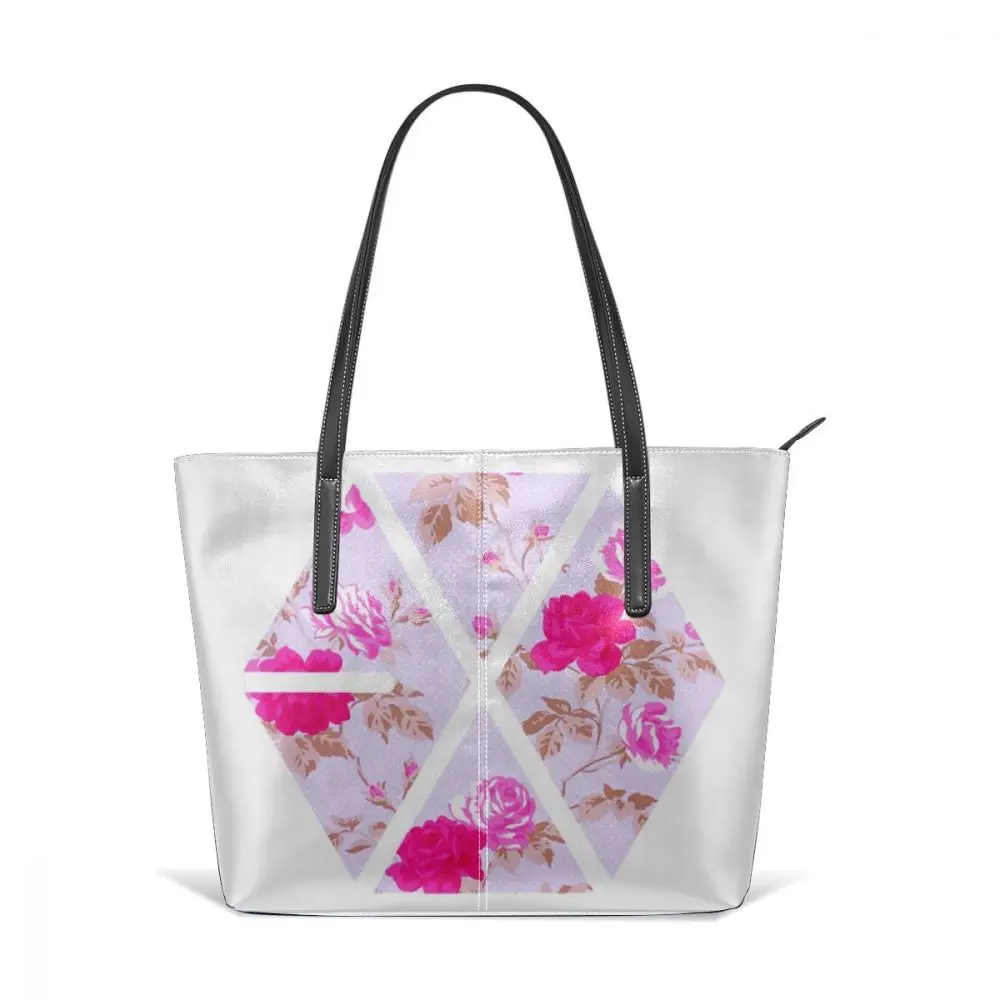 

Exo Handbag EXO Floral Top-handle Bags Trendy Print Leather Tote Bag Teen Large Capacity Women's High quality Women Handbags