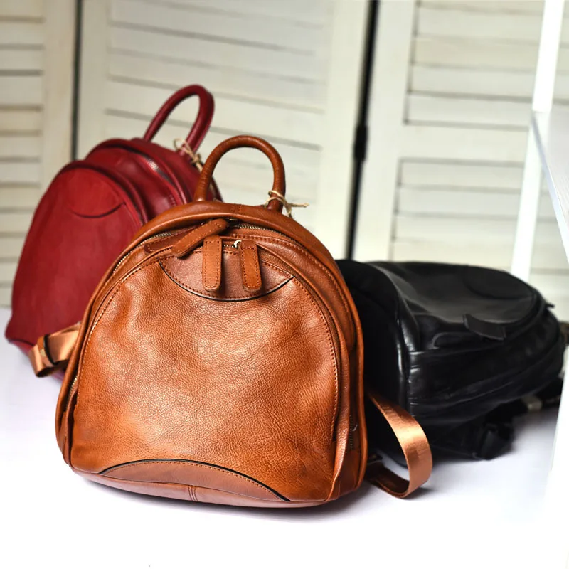 

Vegetable Tanned Leather Handmade women's bag retro style shell double shoulder bag multi layer soft leather bag