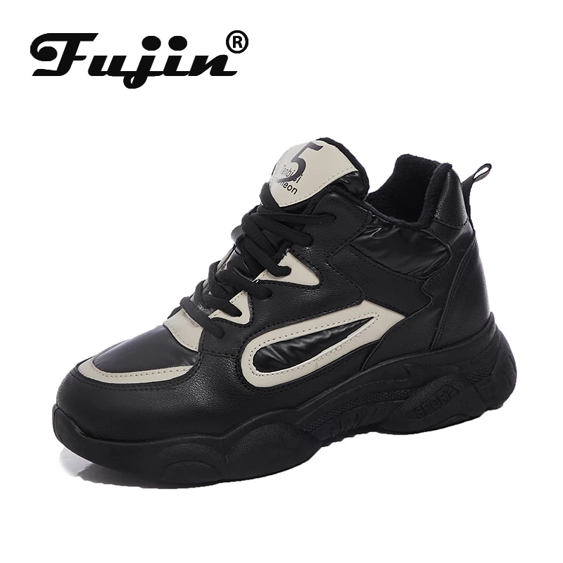 

Fujin Women Sneakers Winter Fashion Platform Breathable Cross Tied Round Toe Leisure Fabric Lace Thick Bottom Women Short Shoes