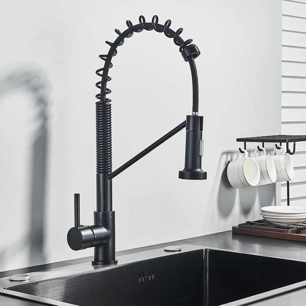 Black Pull Out Kitchen Sink Faucet Deck Mounted Stream Sprayer Kitchen Mixer Tap Bathroom Kitchen Hot Cold Tap 360 Rotation Tap ceramic kitchen sink