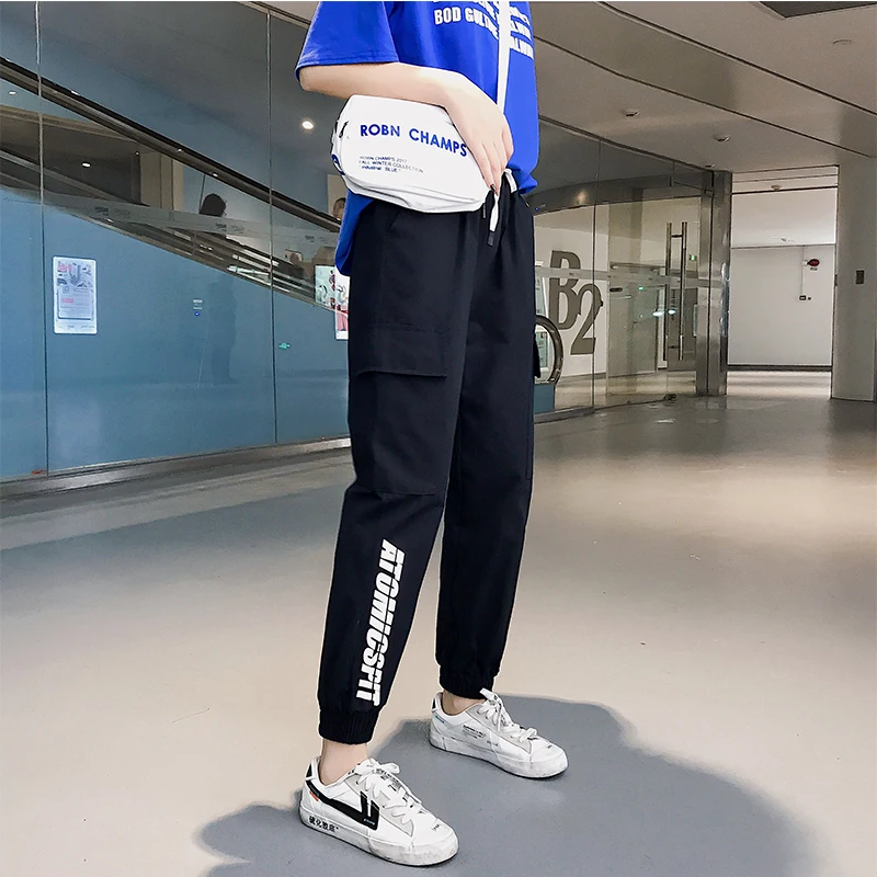 harajuku Letter Printed Women Cargo Pants Hip Hop Streetwear Women's Pants Women Casual Harem Pants Spring black red Sport Pants