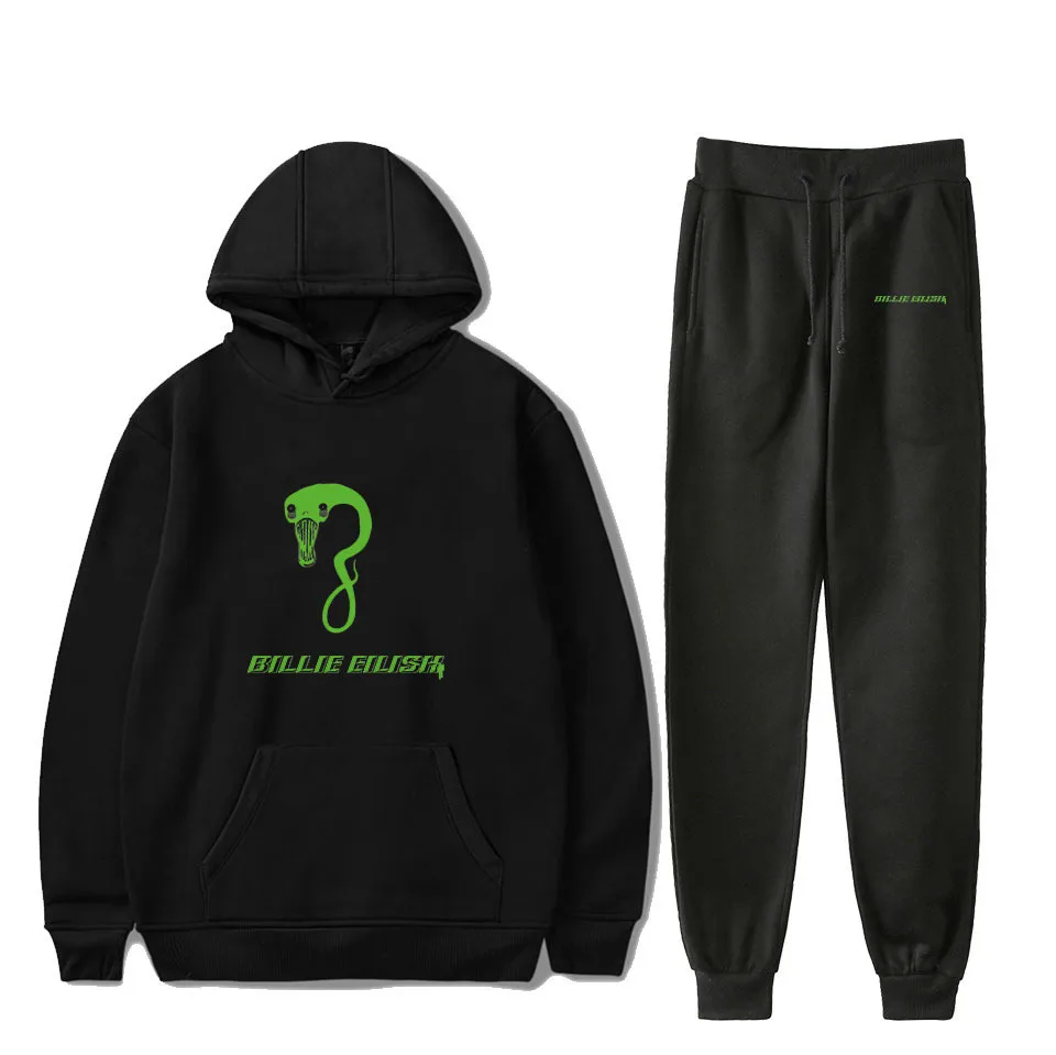 Новинка Billie Eilish, модный свитер с капюшоном и длинными рукавами, 2 шт., Billie Eilish, Женский/мужской спортивный костюм, толстовки, штаны, Модный повседневный