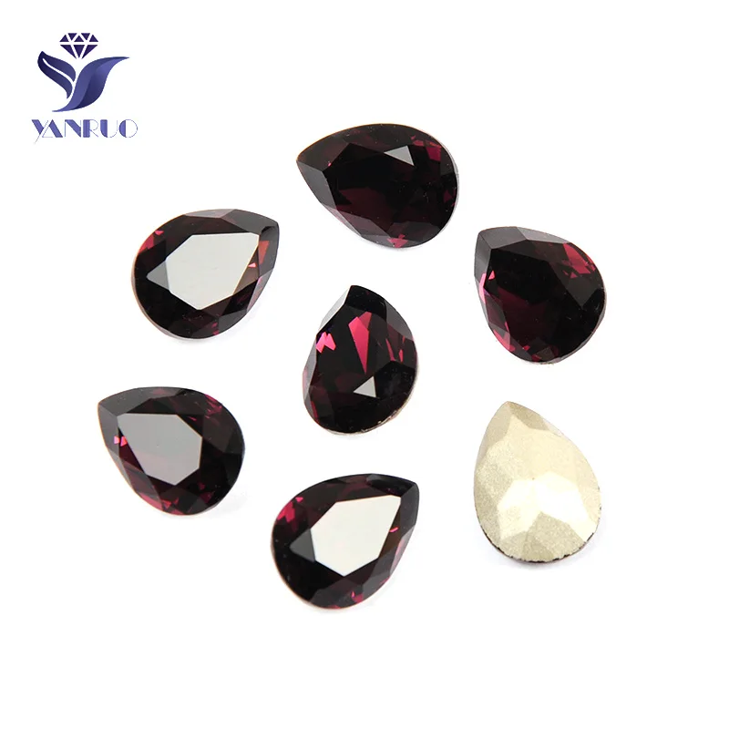 Amethyst Yanruo, 4320, свисающие стеклянные стразы для рукоделия, камни, точка назад, алмазные каплевидные камни, кристаллы для одежды - Цвет: Amethyst