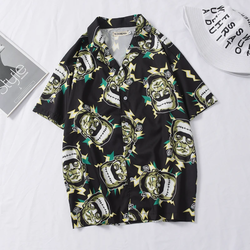 OSCN7 Casual Frankenstein Printed Short Sleeve Shirt Men Street 2020 Hawaii Beach Oversize Women Fashion Shirts for Men 444 OSCN7 Casual Frankenstein Printed Short Sleeve Shirt Men Street 2020 Hawaii Beach Oversize Women Fashion Shirts for Men 444