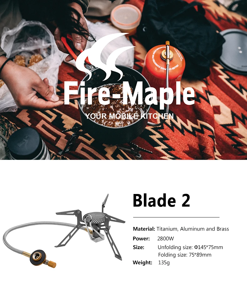 Газовые горелки из титана Fire Maple Blade 2, ультра светильник, 135 г, газовая плита с трубкой предварительного нагрева, газовая плита с дистанционным управлением для кемпинга