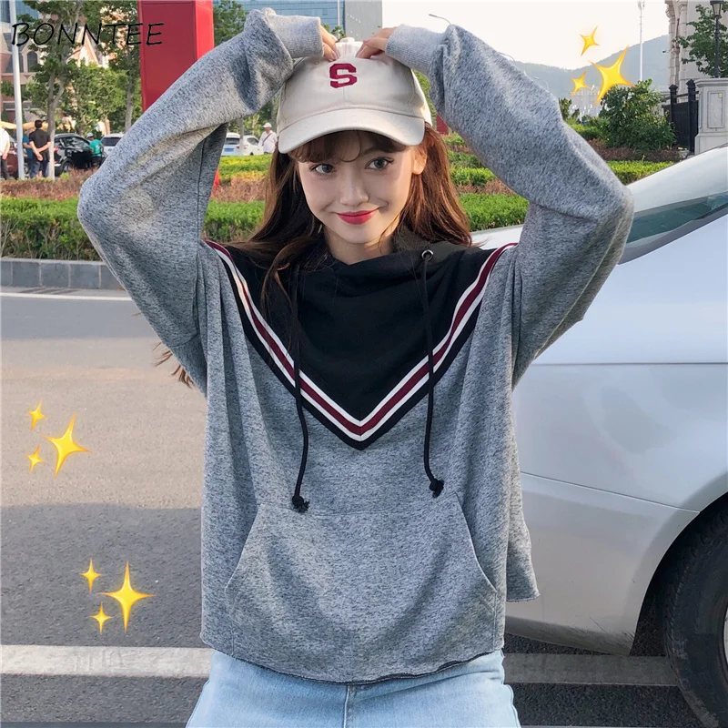 

Hoodies Women Spring Autumn Thin Loose Korean Style Streetwear Simple Fashion Patchwork Soft All-match Womens Clothing Chic New