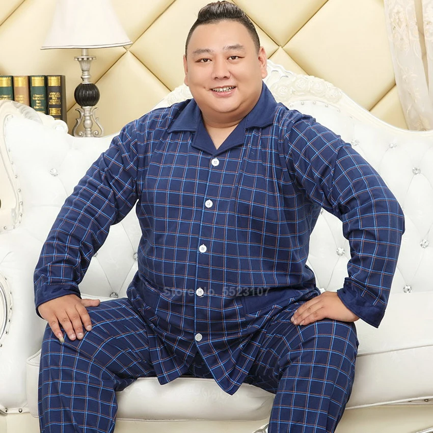 red pajama pants Plus Size Fat Men Cotton Pajamas Set Plaid Loose Style Comfortable Cozy Lounge Homewear Nightgown LSleepwear Pyjamas 3XL-5XL cotton pajama pants