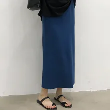 Вязанная средняя удлиненная юбка Женская Прямой с высокой талией вязанная длинная юбка осень зима