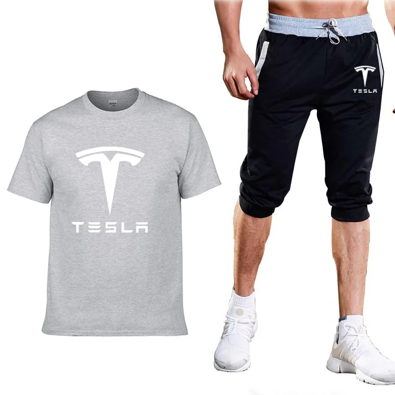 Tesla Men Summer T Shirts Pants suit