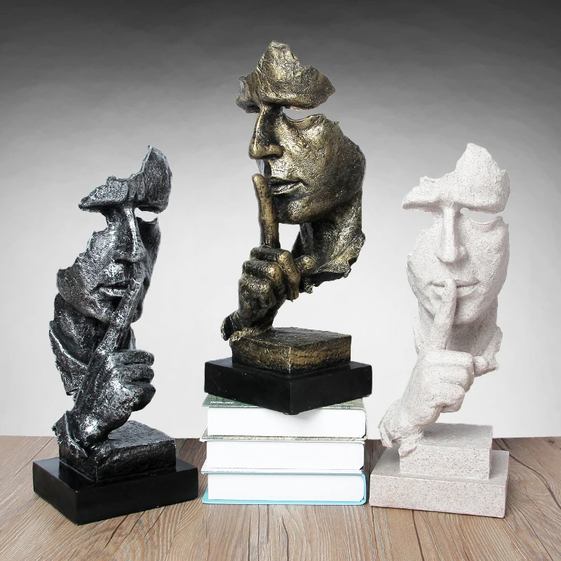 Modern Silence Is Gold Sculpture Thinker Abstract Statue Resin Art Ornaments Figurines Craft Home Decoration Wedding Gift | Дом и сад