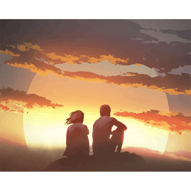 

Oil Painting On Canvas Handmade Couple Color Drawing DIY Craft Kits For Adults Picture By Number Sunset Figure Home Decoration