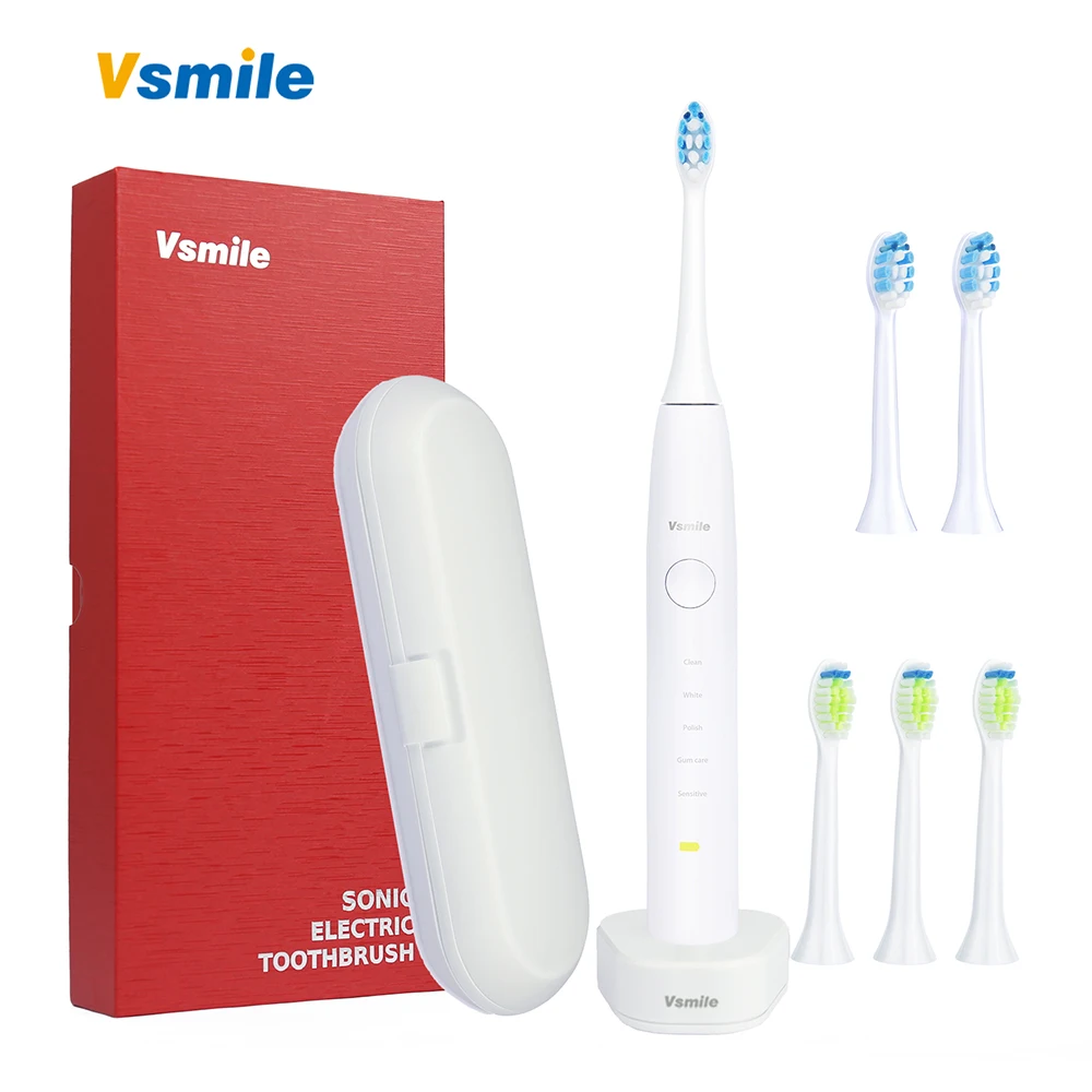 Электрическая зубная щетка Vsmile Sonic со стильной подарочной коробкой, аккумулятор 2200 мАч, 80 дней на одной зарядке, 5 режимов, подарок для женщин и мужчин - Цвет: Pearl White