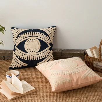 

Embroidery Ivory Navy Cushion Cover 45x45cm Cotton Thread Home Decorative Decor Cover Pillow Art 45x45cm Pillowcase Pink Throw