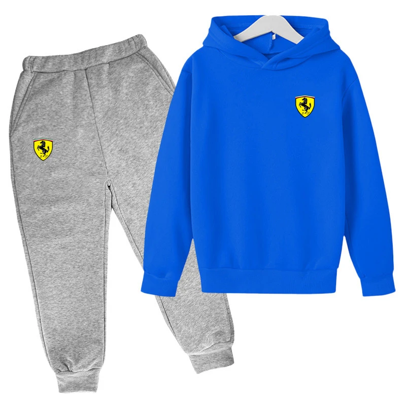 children's clothing sets expensive 2022 Spring New Brand Ferrari Boys And Girls Hoodie Suit Cotton Children's Hooded Sportswear Suit 4-14 Year Old Boys Suit boy kid suit Clothing Sets