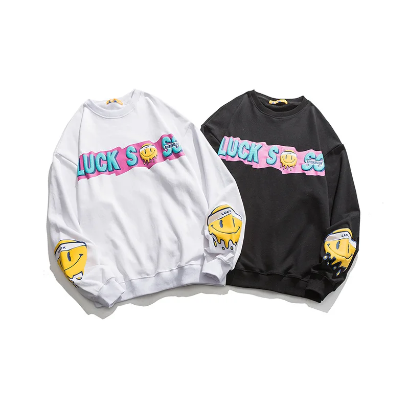 

European and American Popular Brand Loose Casual Men's Sweatshirt 2020 Autumn New round Neck Ins Smiley Face Pullover