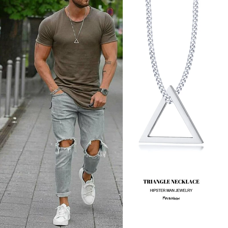 Mens Triquetra Triangle Trinity Knot Pendant Necklace Irish Celtic Jewelry  24