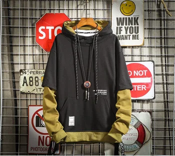 

Helisopus Youth Mens Hoodies Korean Fashion Sweatshirts Long Sleeve Casual Streetwear Loose Patchwork Spring Autumn Tops