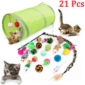 

21pcs/set Funny Pet Cat Tunnel Cats Cave Kitten Stick False Mouse Ball Toys indoor Outdoor Training Game Toy