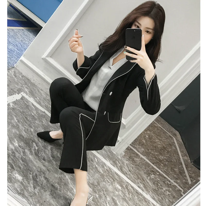 Женские костюмы офисные женские брючные костюмы для женщин фрахт Femme Блейзер однотонного цвета комплект Conbinaison Femme Ropa формальный Mujer
