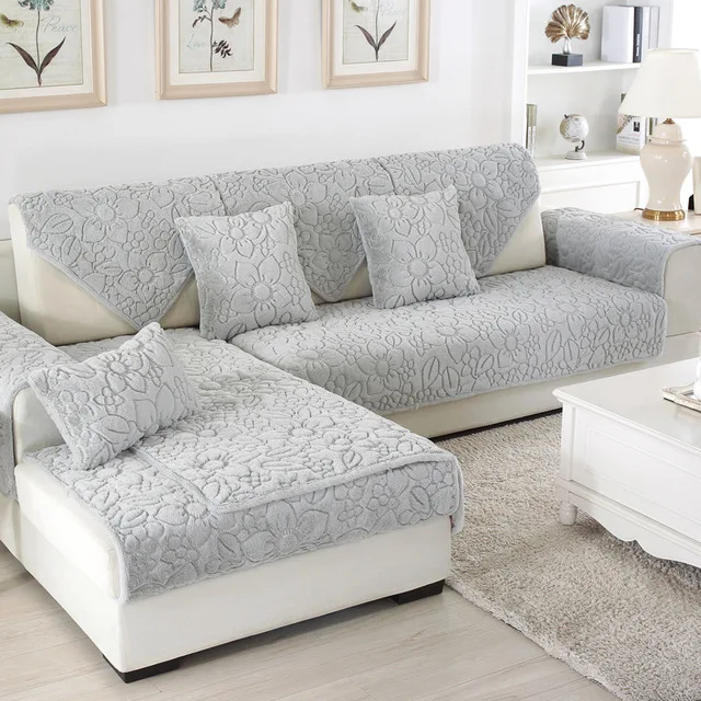 Плюшевые тканевые Чехлы для дивана, чехлы для сидений, чехол для дивана без рукавов, простыни для дивана, стеганые Нескользящие зимние Чехлы для гостиной - Цвет: Gray 02