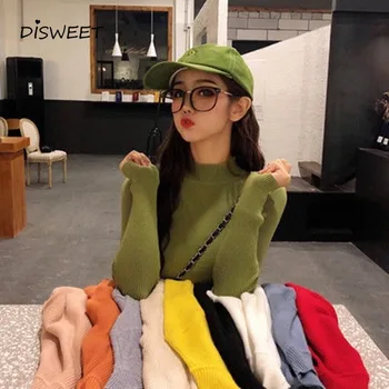 

Harajuku High Neck Bottoming Shirt Female Fashion Slim Autumn Winter Long Sleeve Knitting Shirt Casual Solid Sweaters Women's