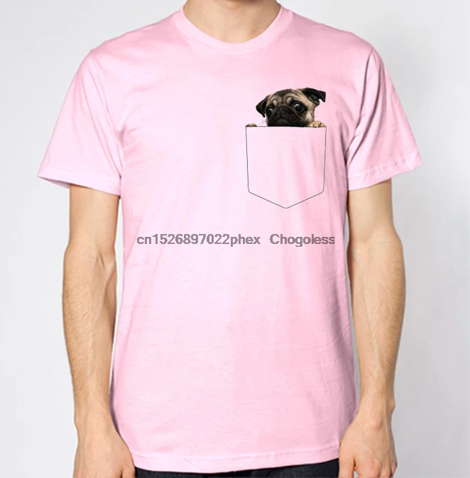 Pug Peeking Fake Crest Pocket T-Shirt 