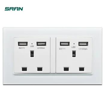 

SRAN 146 Type UK Socket Luxury Wall Power Outlet With 4 USB Charging Port For Mobile Quick Interface Crystal Mirror Glass Panel