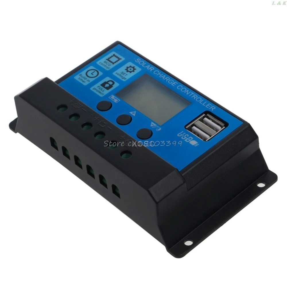 Regulador de Bateria Dupla Usb Painel Solar Controlador Carga 12 24 v Lcd Controladores M12 Dropship Pwm 10 - 20 30a 6 Controladores solares