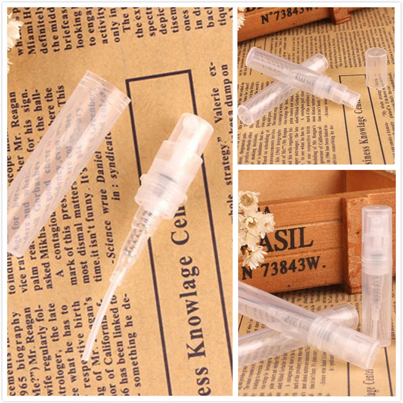 50pcs 2ML transparent mini perfume bottle atomized spray liquid container, sample pen bottle, small cosmetic packaging atomizer