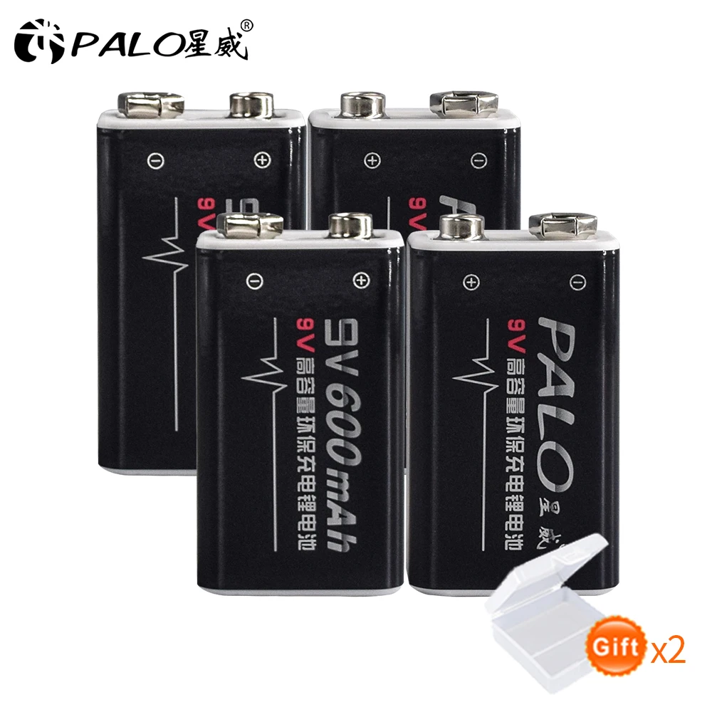 

PALO 4pcs 9V 6F22 600mAh li ion Rechargeable Battery 4 pcs pieces 9 volt lithium li-ion liion batteries