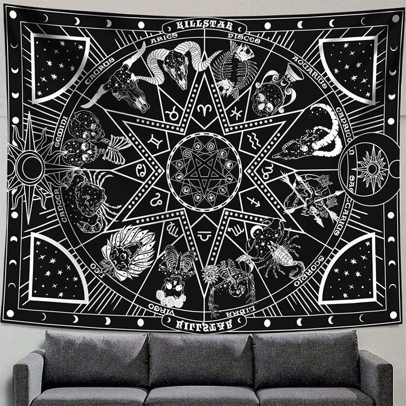 La astrología sol Luna constelación tapiz colgante de pared brujería decoración dormitorio pequeño Celestial psicodélica tapiz tela