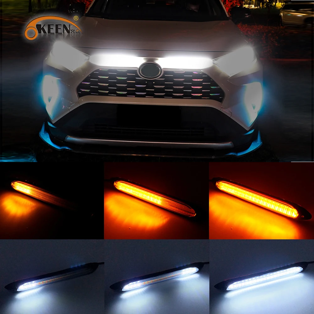 

2Pcs Universal Car LED DRL Daytime Running Light Headlight Strip Sequential Flow Yellow Turn Signal White DRL Light Waterproof