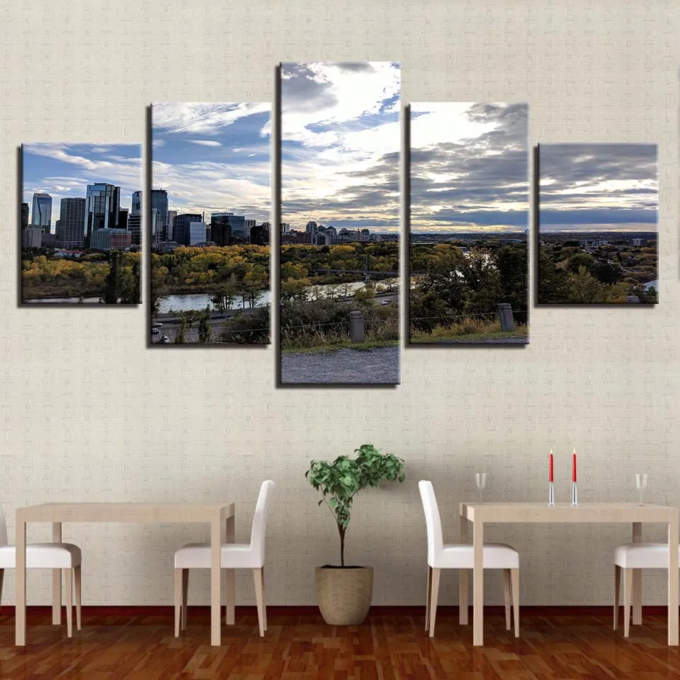 

Modern city park view 5 pcs Modern Home Wall Decor Canvas Picture Art HD Print Painting On Canvas for Living Room