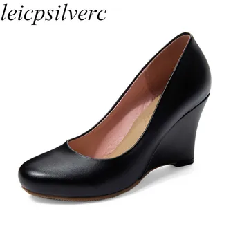 

Women's Pumps High Heels Shoes Round Toe Wedges Pu Shallow Slip on 2020 Sexy New Fashion Party Black White Beige Big Size 34-45