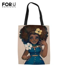 FORUDESIGNS/Модные женские льняные мешочки в африканском стиле с принтами для девочек, холщовые сумки для девочек, дизайнерские ручные сумки с рисунками из мультфильмов