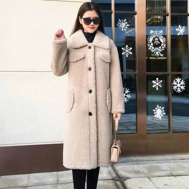 Свободное пальто из искусственного меха ягненка однобортное теплое модное женское пальто