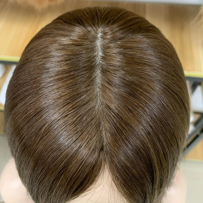 

Еврейский Шелковый Топпер, мягкие шелковистые европейские натуральные человеческие волосы, Шелковый Топпер, коричневая основа с хайлайтером, Кошерный шиньон, бесплатная доставка