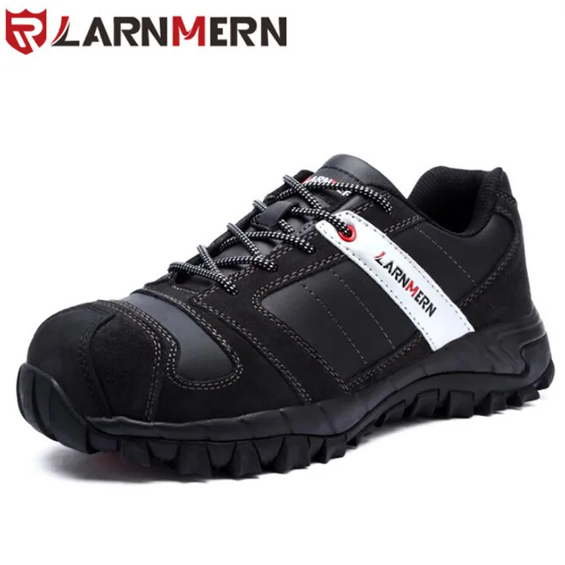 LARNMERN/Мужская Рабочая обувь со стальным носком; мужская легкая дышащая Уличная обувь; нескользящая резиновая защитная обувь - Цвет: black pu