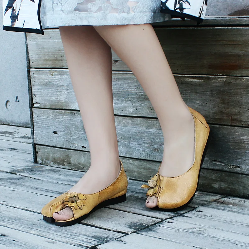 

Open-toed Shoes 2019 Spring And Summer New Style Soft-Sole Genuine Leather Comfortable WOMEN'S Shoes National Wind Shallow Mouth