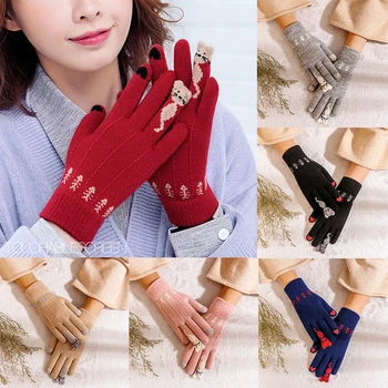 

New Warm Winter Knitted Full Finger Gloves Mittens Women Cute Cartoon Cats Touchable Screen Gloves Handschoenen Guantes варежки