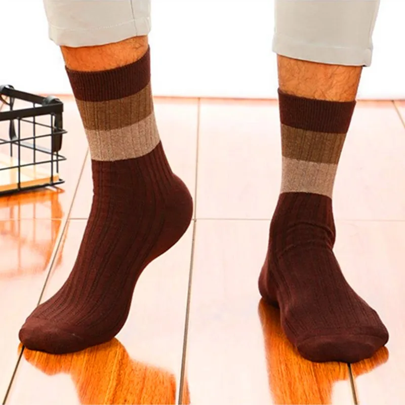 5 пар/кор. осенние зимние классические хлопковые носки для мужчин, Лоскутные цвета, повседневные деловые мужские носки, мужские носки