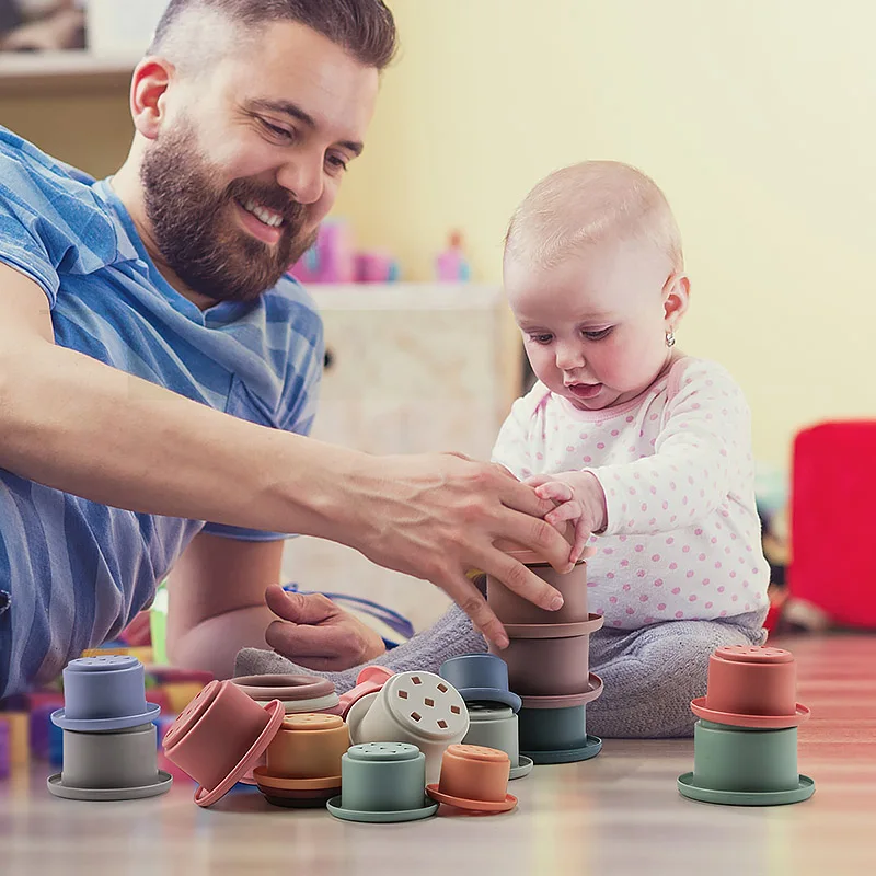 Baby Bath Toys Stacking Cup Toys Colorful Early Educational Intelligence Gift Boat-shaped Stacked Cup Folding Tower Toys 4