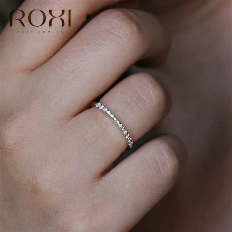 ROXI простые изящные свадебные кольца для женщин, лаконичное классическое обручальное кольцо, мини кольцо с кубическим цирконием, модное ювелирное изделие для девочек