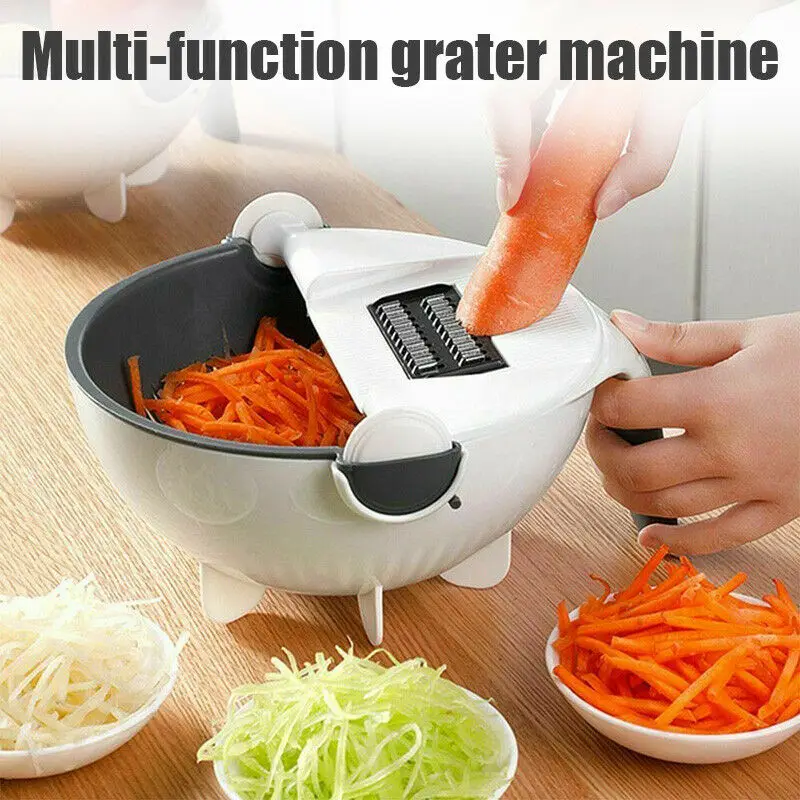 

Vegetable Cutter With Drain Basket Magic Rotate Multifunctional Kitchen Veggie Fruit Shredder Grater Slicer