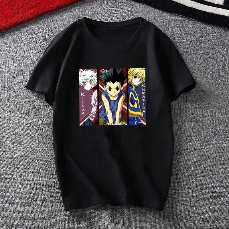 Мужские хлопковые футболки Hunter X с коротким рукавом из японского аниме манга
