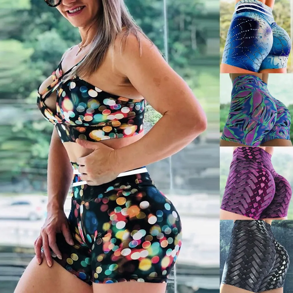 

Hot Women Casual 3D Printed Elastic High Waist Push Up Fitness Yoga Shorts Running Gym Stretch Sports Short Pants#p5